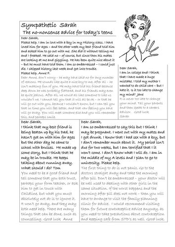 Agony Aunt Problem Page By Gepocock Teaching Resources Tes