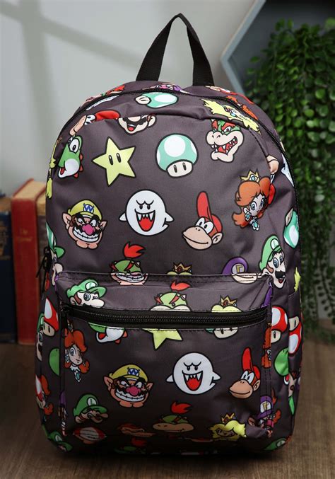 Super Mario Brothers Backpack With Character Heads Pattern