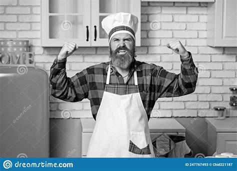 Funny Chef With Beard Cook Beard Man And Moustache Wearing Bib Apron Stock Image Image Of