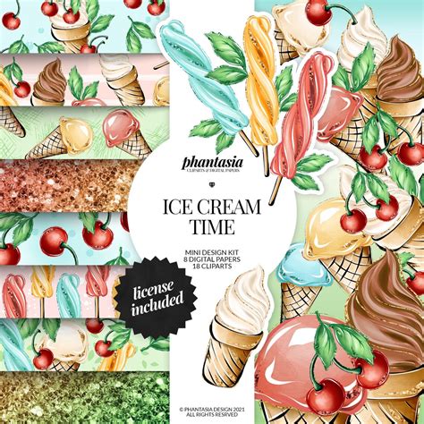 Ice Cream Clipart Bundle Ice Cream Digital Papers Ice Cream Etsy