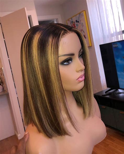 Readytogo Highlight Brown Glueless Bob Frontal T Part Lace Wig Side Pa