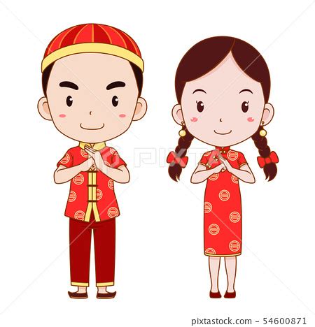 Couple Cartoon In Chinese Traditional Costume Stock Illustration