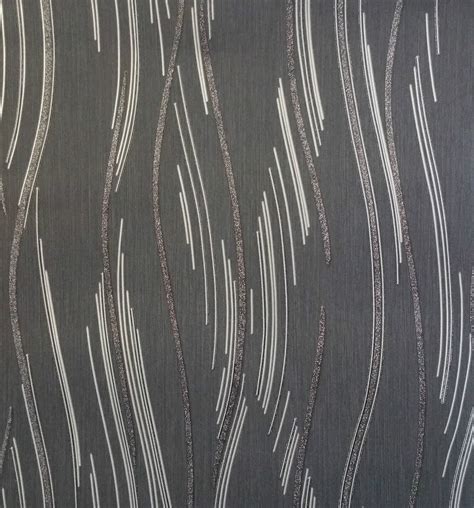 Glitter Wallpaper Shimmer Textured Modern Lines Stripes Black Grey
