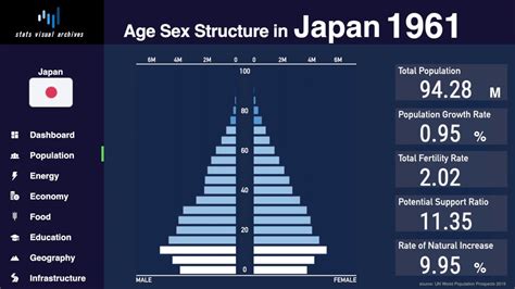 Japan Changing Of Population Pyramid And Demographics 1950 2100 Youtube