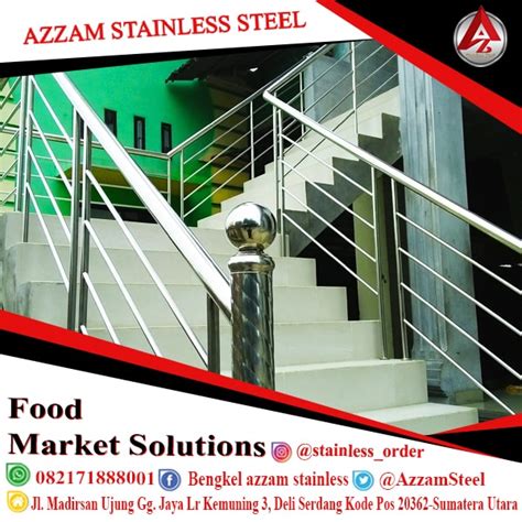 Stainless steel memiliki kualitas yang berbeda, pastikan anda mendapatkan produk railing tangga stainless dengan kualitas terbaik, di jaya stainless anda juga bisa custom desain dan ukuran railing tangga sesuai kebutuhan dengan mengirimkan desain produk ke alamat email kami di bumata@gmail.com atau via whatsapp di 081310045708, 081574972709, 087881743863, 081380545127 Pagar Tangga - Azzam Kitchen Steel