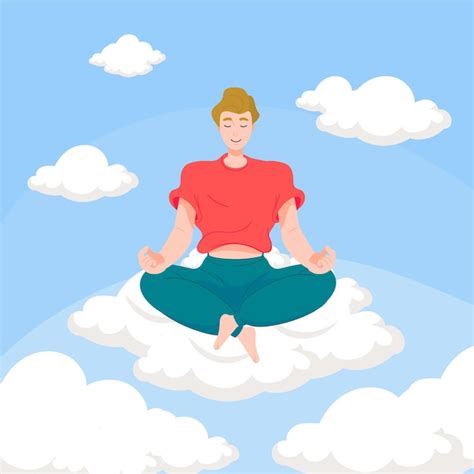 Hombre Plano Orgánico Meditando En La Nube Vector Premium