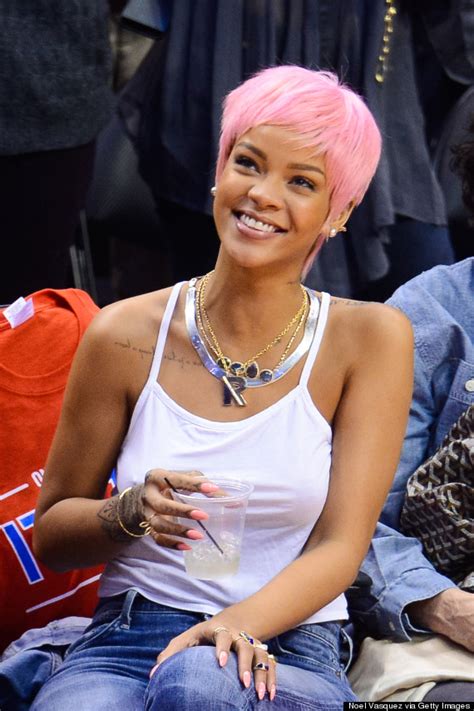 Rihanna Shows Off Shocking Pink Hairstyle At La Basketball Game Pics