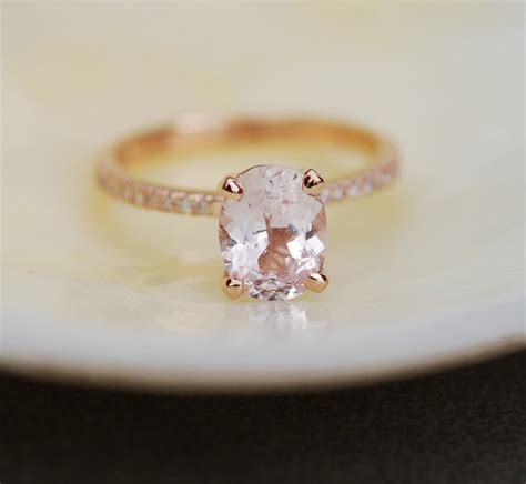 Rose Gold Engagement Ring Peach Sapphire 3ct Diamond Ring 14k Etsy