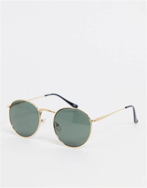 asos design round sunglasses in gold metal with smoke lens asos