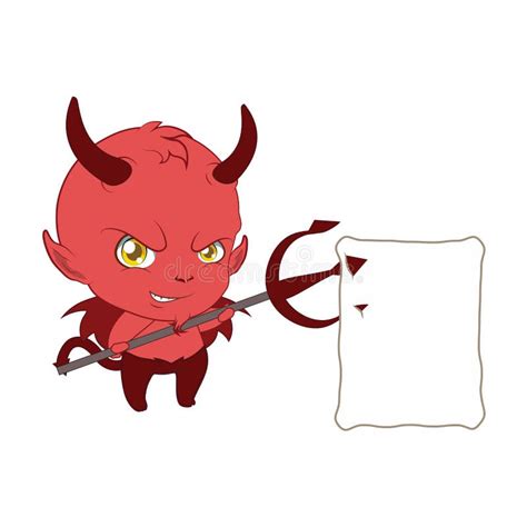 Little Devil Holding Up A Note With His Pitchfork Stock Vector