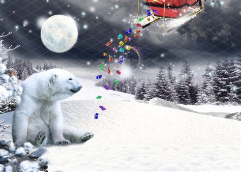 Christmas Polar Bear In The Snow With Sleigh And Presents Etsy