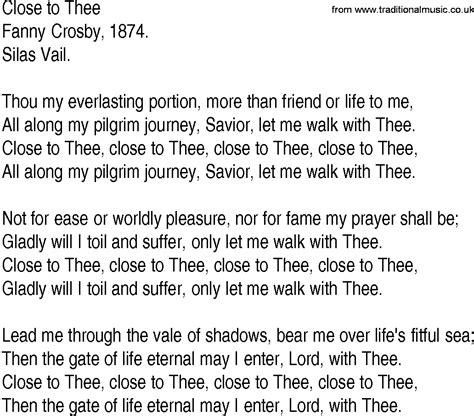 Hymn And Gospel Song Lyrics For Close To Thee By Fanny Crosby