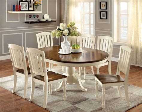Harrisburg Vintage White And Dark Oak Oval Extendable Dining Table From