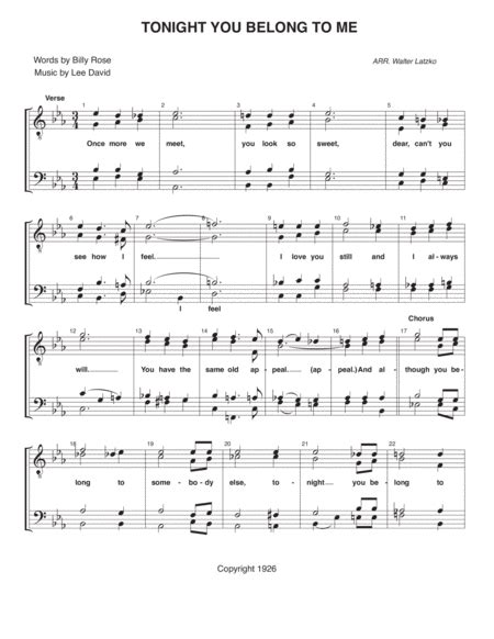 Tonight You Belong To Me Sheet Music Patience And Prudence Ttbb Choir