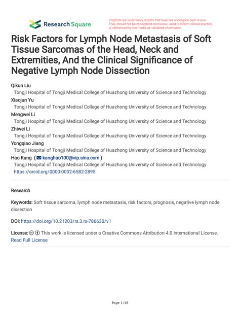 Pdf Risk Factors For Lymph Node Metastasis Of Soft Tissue Sarcomas Of