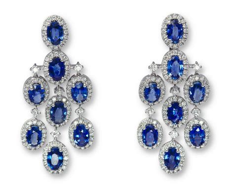 Pair Of Sapphire And Diamond Chandelier Earrings Each Surmount