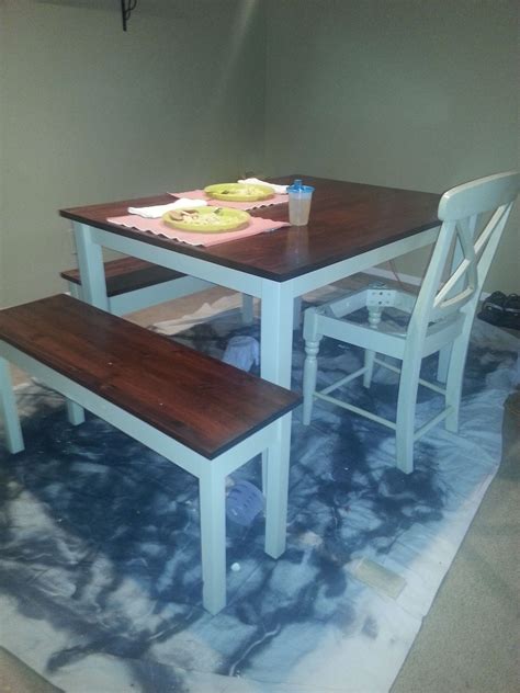 Table And Benches Complete Chairs In Work Matched Paint Color Of