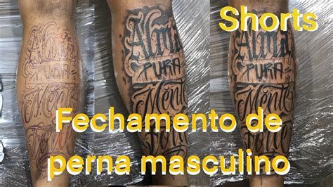 Fechamento De Perna Masculina Com Escrita Tattoo Alma Pura Mente Forte