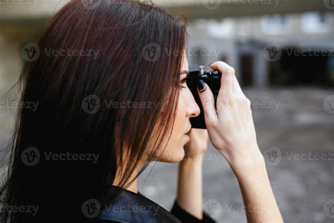 Beautiful Female Photographer Posing With Camera 11454585 Stock Photo