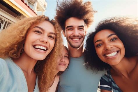 Premium Ai Image Multiracial Group Of Young People Taking A Selfie