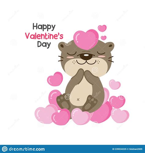 Cute Otter Holding Pink Hearts For Valentineâ€ S Day Stock Vector