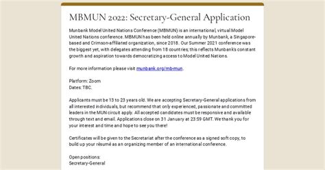 Munbank Mun Secretary General Applications Are Open Mun