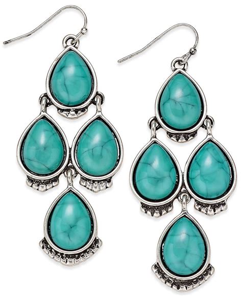 Silver Tone Turquoise Look Teardrop Chandelier Earrings Jewelry