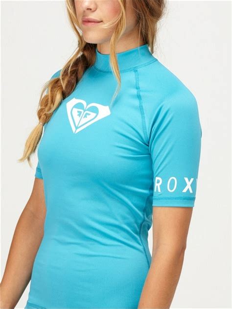Roxy Whole Hearted Rashguard Short Sleeve 50 Uv Protection Turquois Aqjwr00001 Tur Roxy