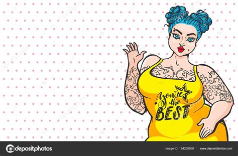 Beautiful Plus Size Girl On Dots Background Vector Pop Art Style