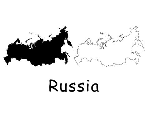 Kaart Van Rusland Russische Kaart Zwart Wit Gedetailleerde Solid Outline Grens Landkaart Van