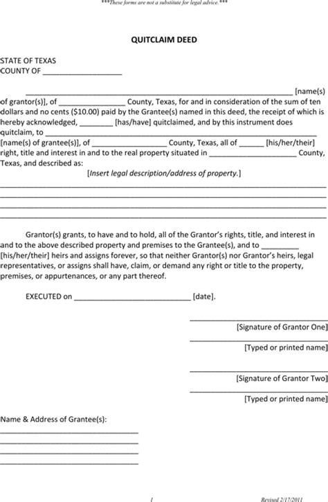 Quitclaim Deed Texas Form Fill Out And Sign Printable Pdf Template