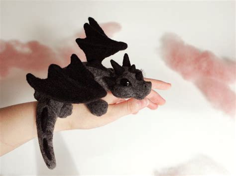 Black Baby Dragon Mystical Animal Cute Fantasy Creature Etsy Felt