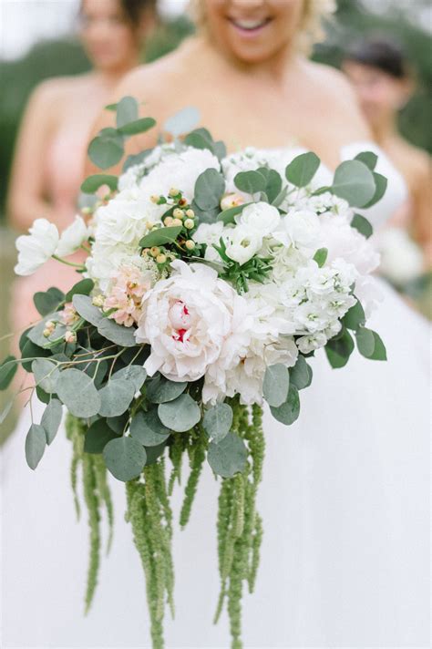 Bridal Bouquet White And Green Peonies Eucalyptus Hydrangea Green