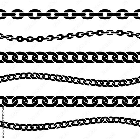 Set Of Black Isolated Silhouette Of Chains On White Background