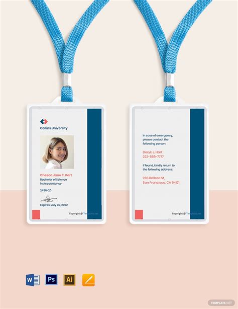 Library Id Card Template Illustrator Word Apple Pages Psd