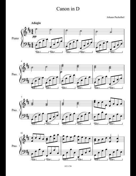 I have here several arrangements, including the one shown, but in d minor. Canon in D sheet music for Piano download free in PDF or MIDI