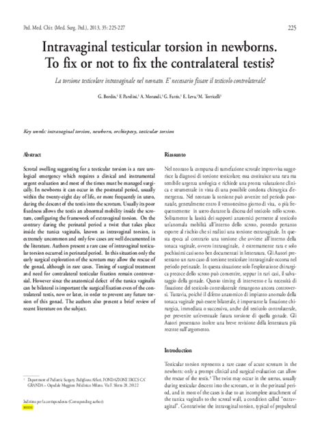 Pdf Intravaginal Testicular Torsion In Newborns To Fix Or Not To Fix The Contralateral Testis