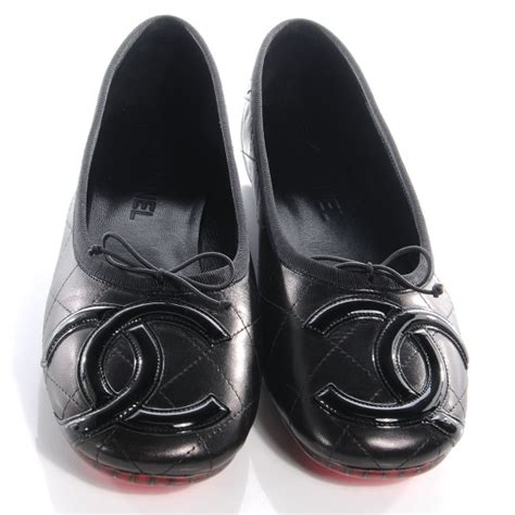 Chanel Leather Quilted Cambon Ballet Flats 40 Black 58946
