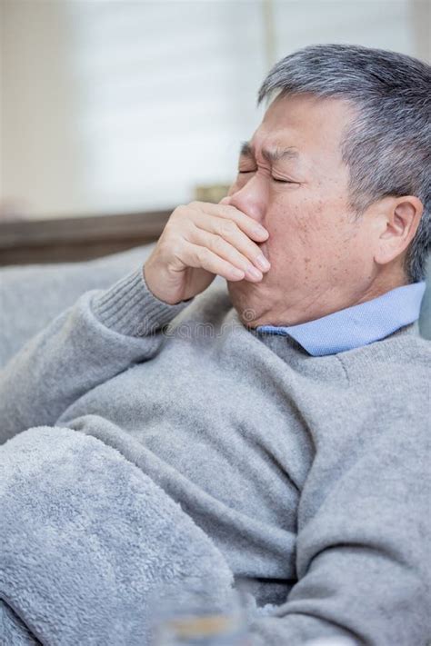 Asian Eldely Sick Man Cough Stock Photo Image Of Home Medicine