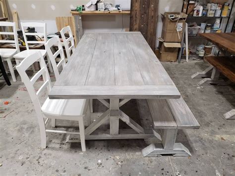 7ft Rustic Farmhouse Table Set With Long Bench And Chairs With