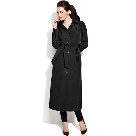London Fog Hooded Singlebreasted Maxi Trench Coat In Black Lyst