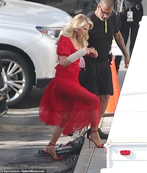 Christie Brinkley Wows In Red As She Arrives To Dwts With A Cast After