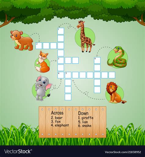 Animal Crossword Puzzles For Kids Games Royalty Free Vector