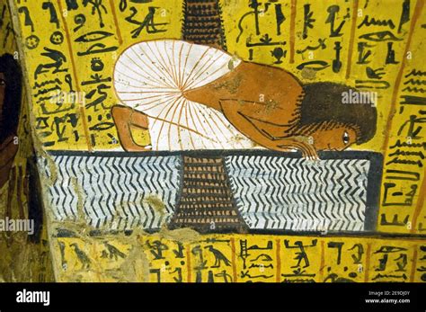 Ancient Egyptian Tomb Painting Showing The Noble Irynefer Drinking Water From The River Nile