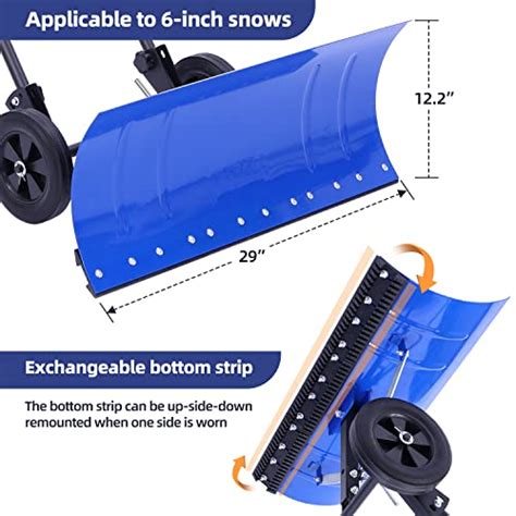Ohuhu Snow Shovel For Driveway 2024 Upgraded Heavy Duty Wheeled Metal
