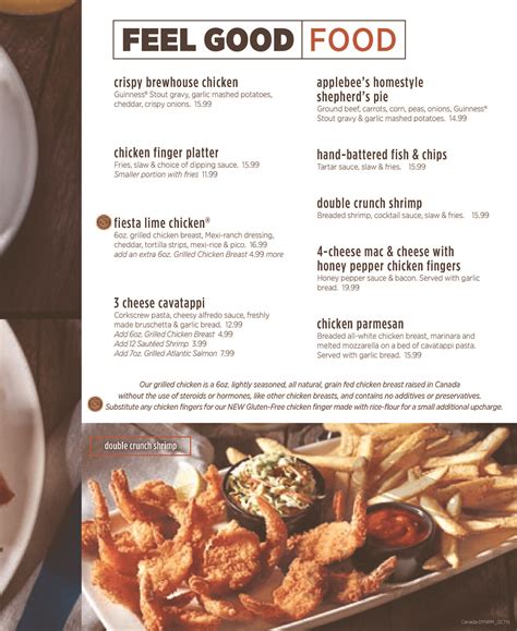 Applebee's menu in Winnipeg, Manitoba, Canada