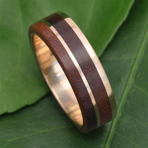 Recycled 14k Yellow Gold Wood Wedding Ring 