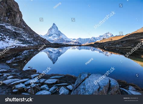 Matterhorn Reflection In Stellisee Zermatt Switzerland Stock Photo