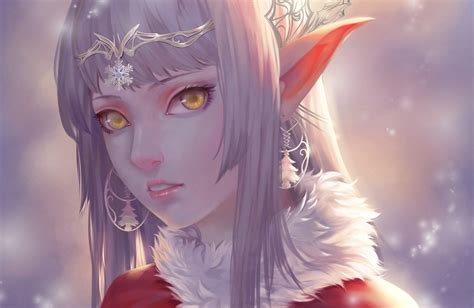 Fantasy Elf Girl Yellow Eyes Pointed Ears Face White Hair