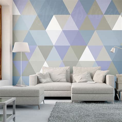 Xl Cool Triangles Wall Mural Blues And Grey Geometric Wall Mural
